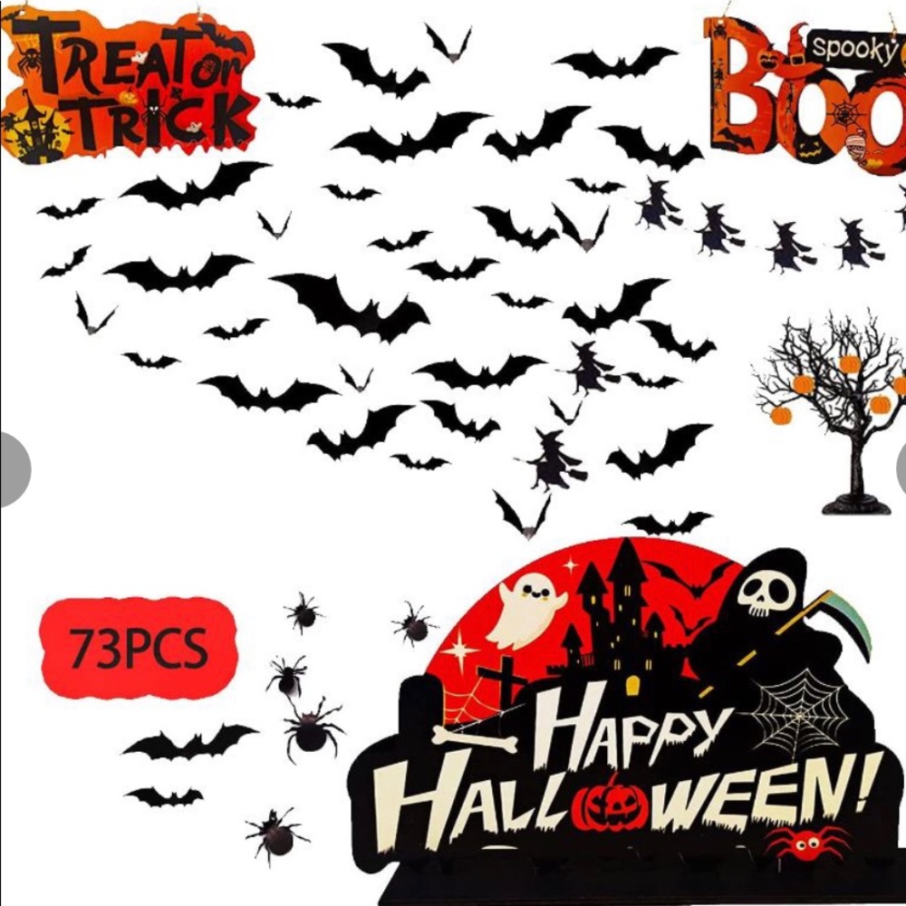 73pcs Halloween Indoor Decorations Party Decor & Wooden Table Center Piece